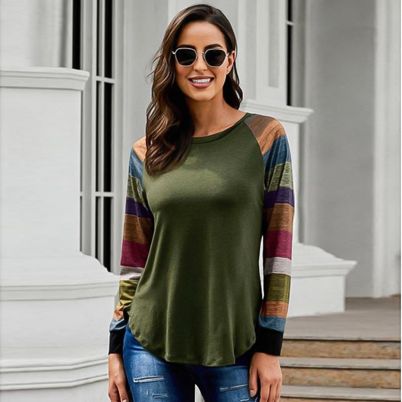 Ladies tops round neck contrast long sleeves sweatshirt Sai Feel