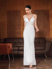 Lady Wedding Party V-neck Lace Strapless Flower Ambroidered Gown Dress Sai Feel