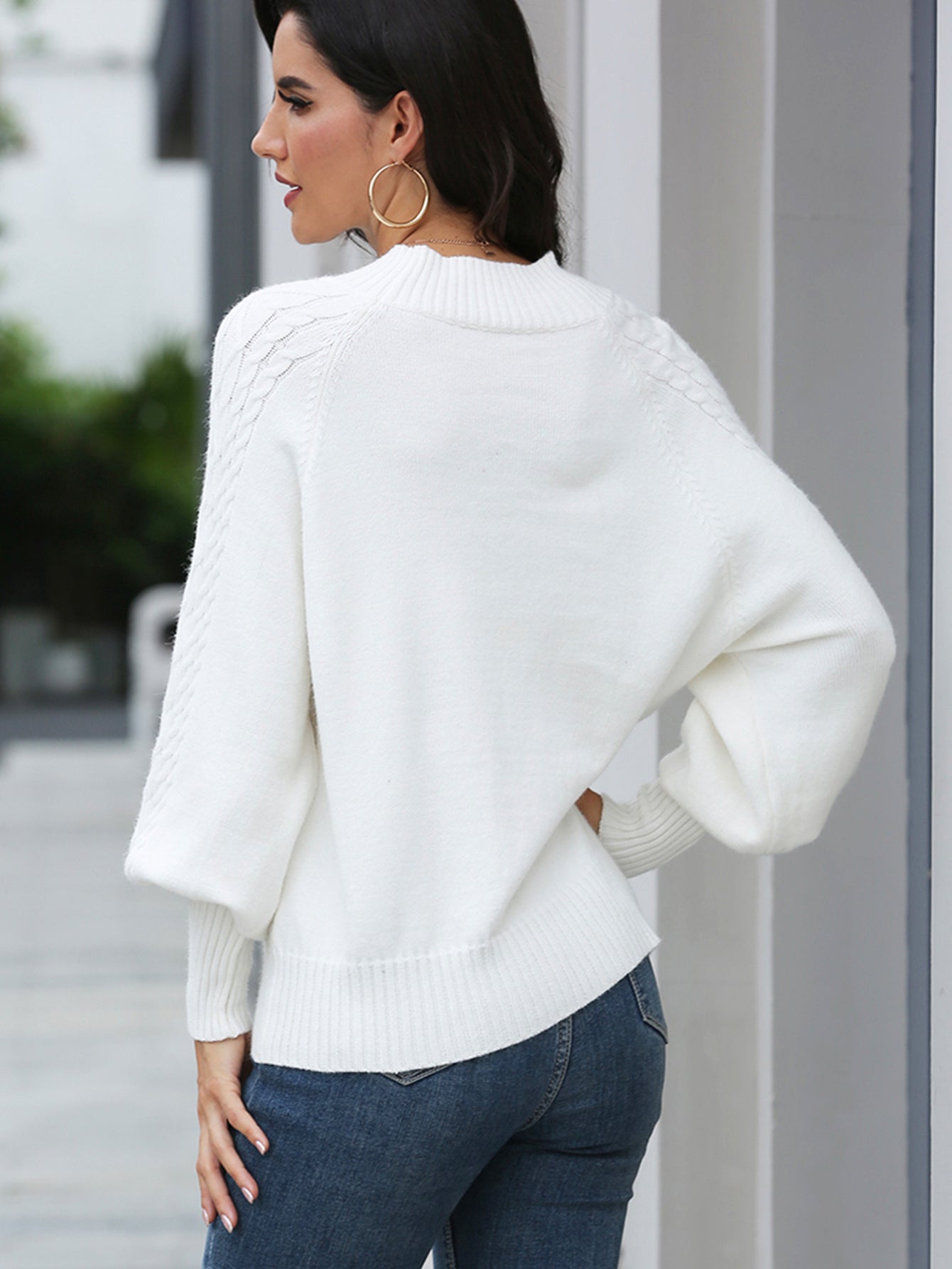 Lantern Sleeve Cable Knit Sweater Sai Feel