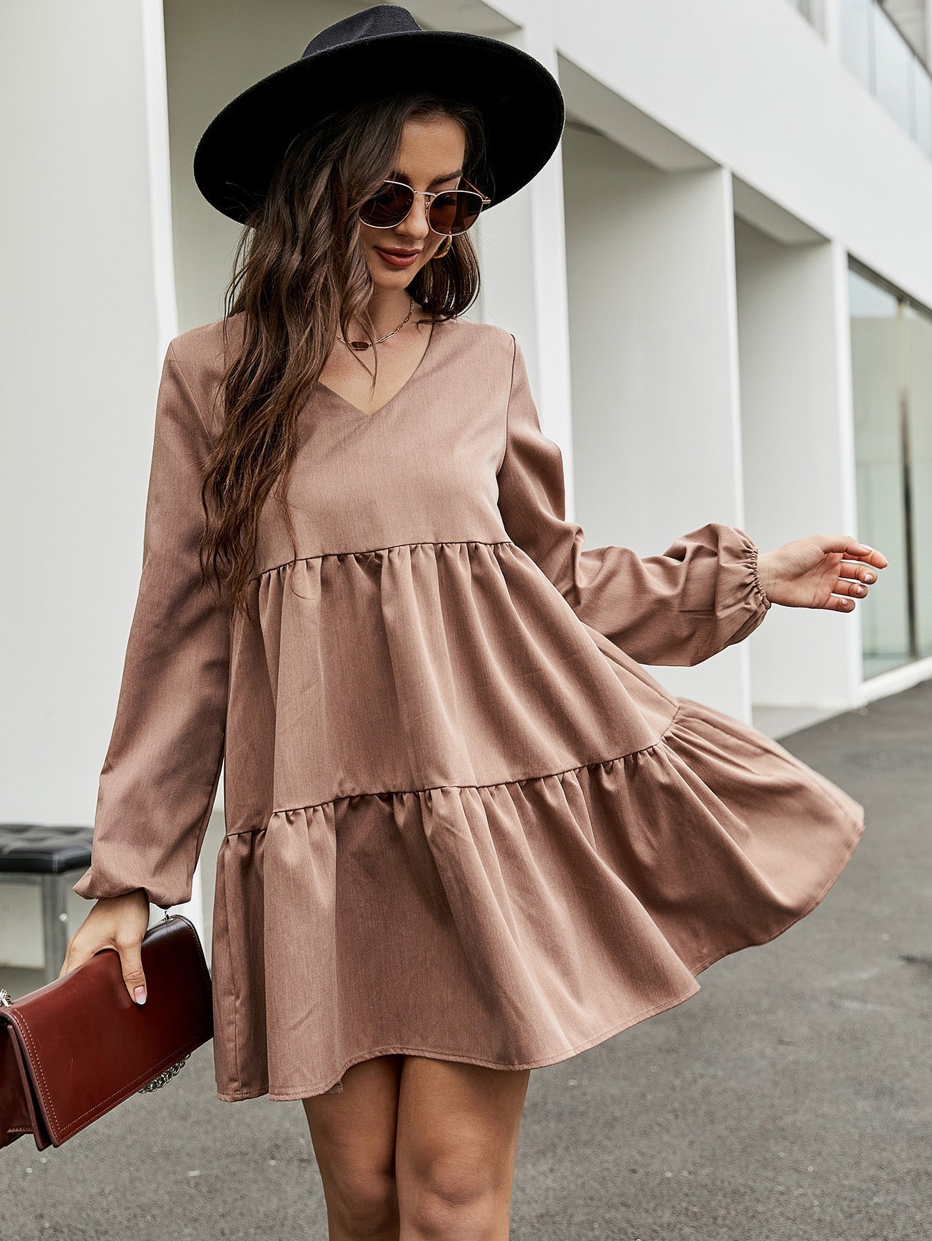 Lantern Sleeve Smock Dress Sai Feel