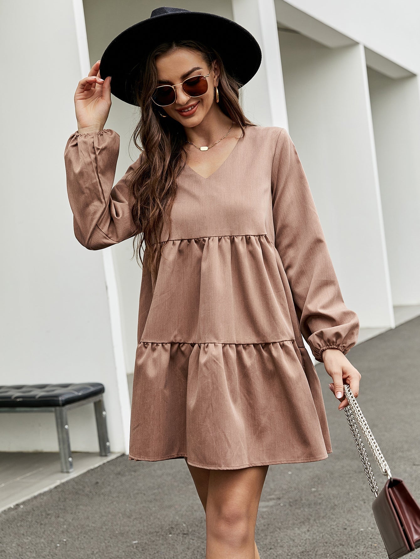 Lantern Sleeve Smock Dress Sai Feel