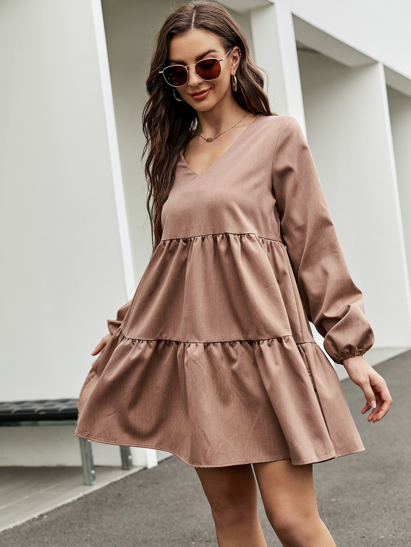 Lantern Sleeve Smock Dress Sai Feel