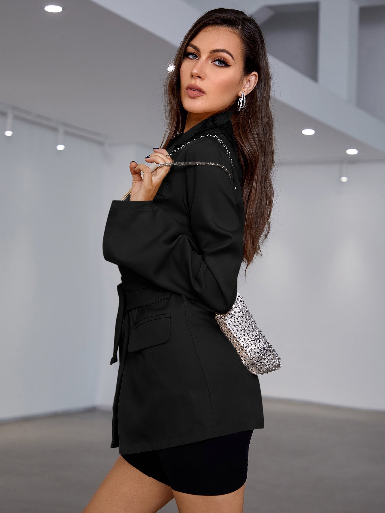 Lapel Collar Flap Detail Belted Blazer Sai Feel