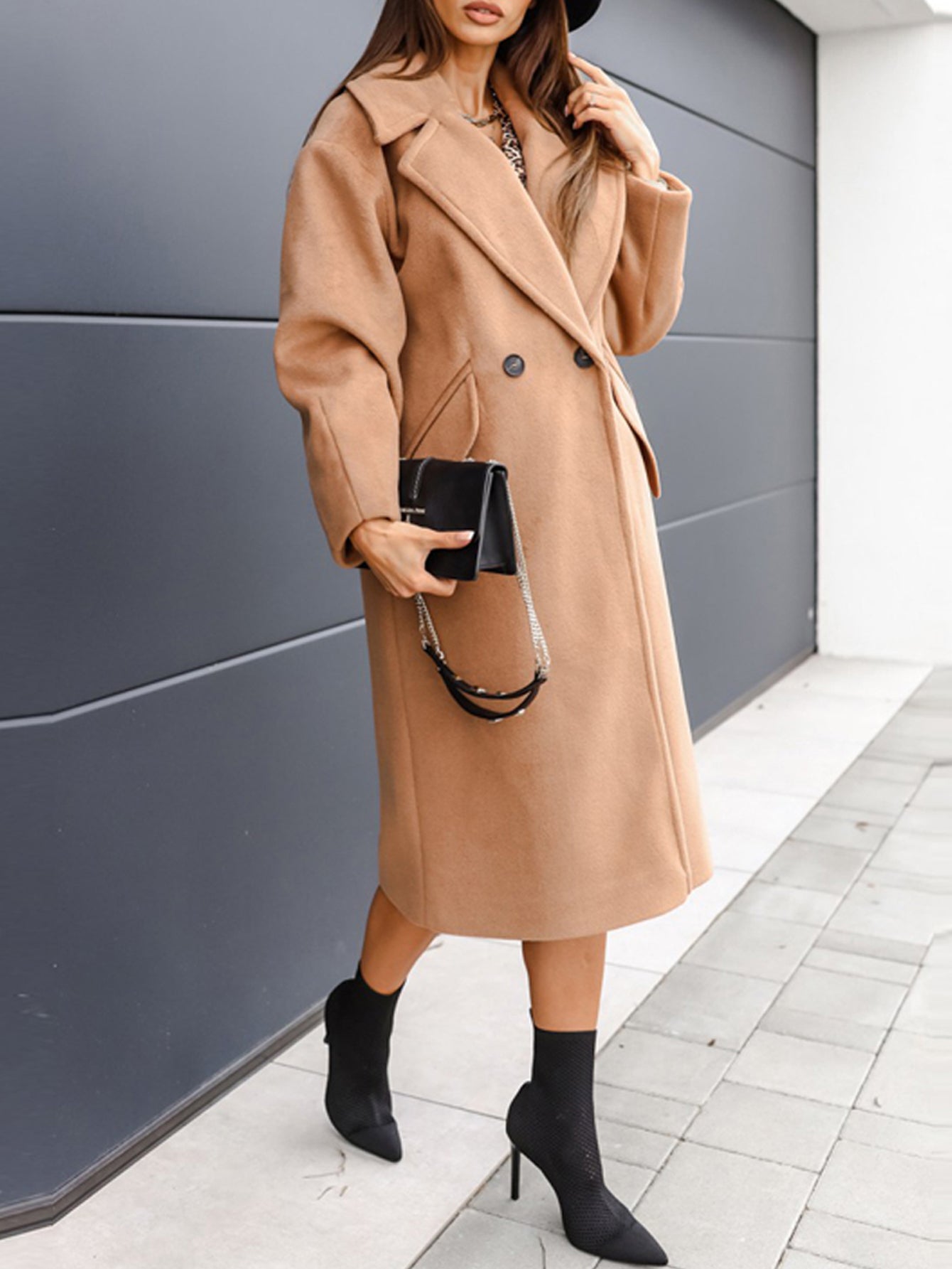 Lapel Neck Double Breasted Trench Coat Sai Feel