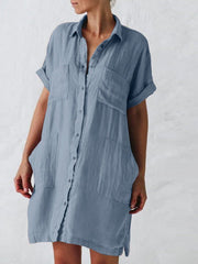 Lapel Short Sleeve Pocket Shirt Dress Sai Feel