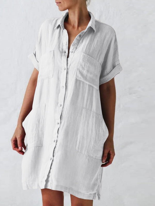 Lapel Short Sleeve Pocket Shirt Dress Sai Feel