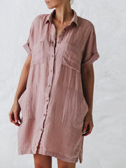 Lapel Short Sleeve Pocket Shirt Dress Sai Feel