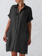 Lapel Short Sleeve Pocket Shirt Dress Sai Feel