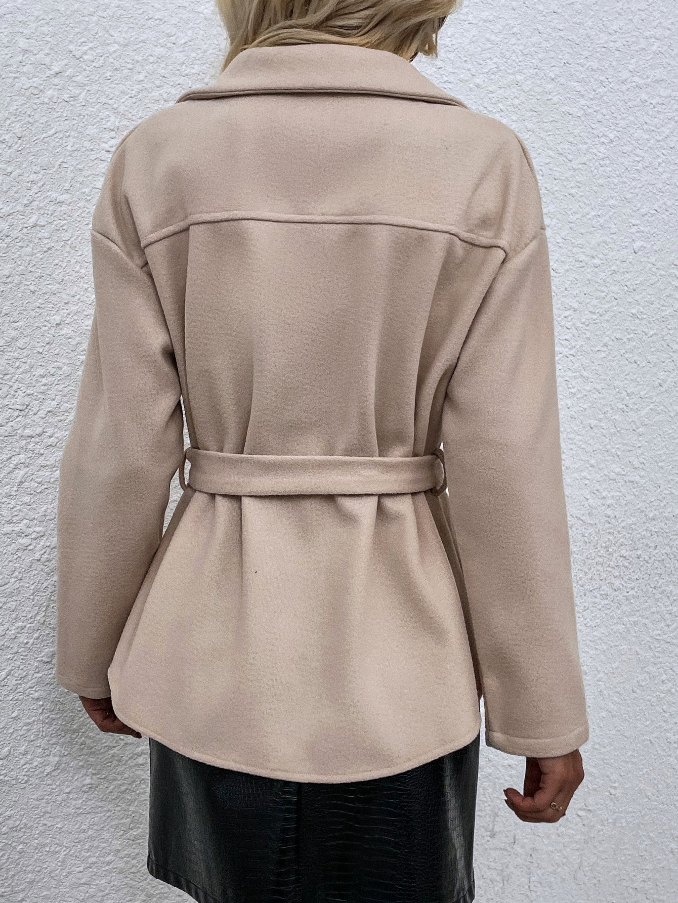 Lapel beige coat waist shirt jacket Sai Feel