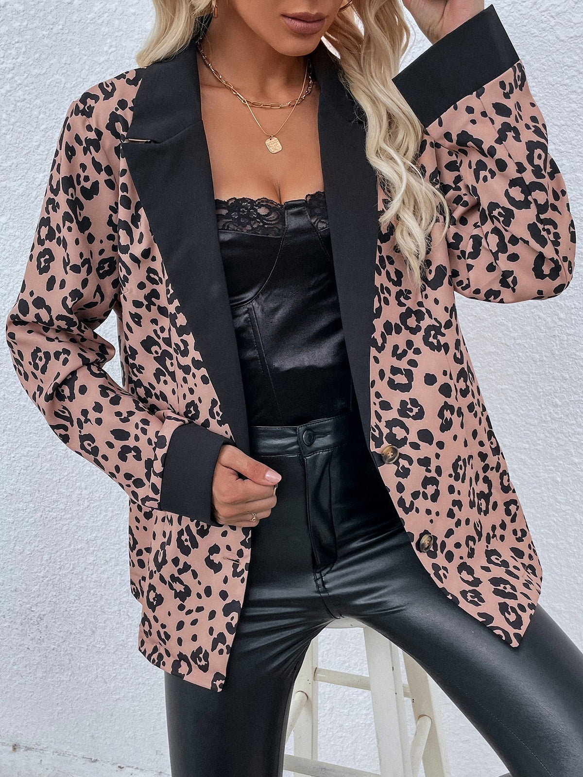 Lapel single-breasted leopard print blazer jacket Sai Feel