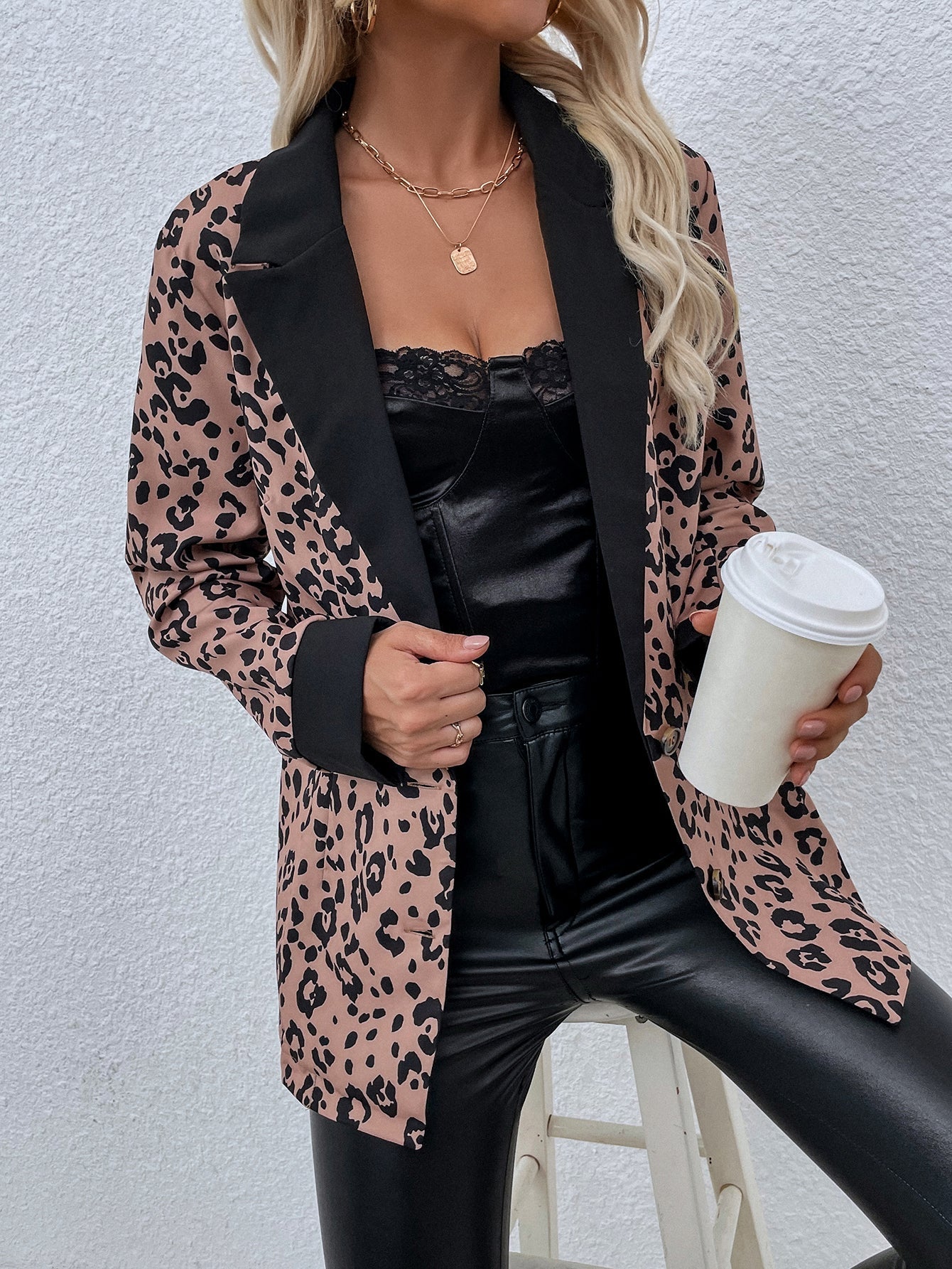 Lapel single-breasted leopard print blazer jacket Sai Feel