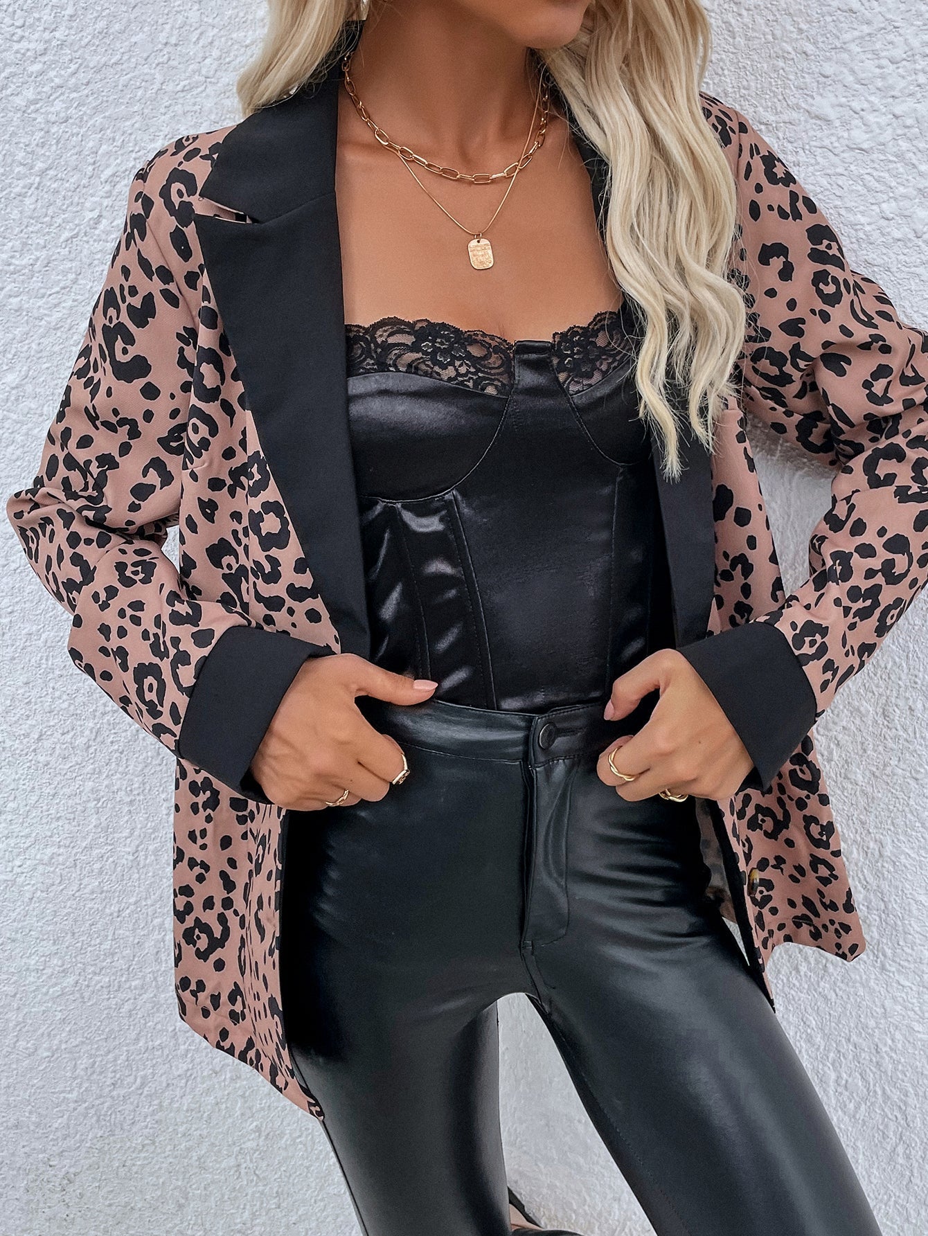 Lapel single-breasted leopard print blazer jacket Sai Feel