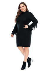 Large Size Black Dress with Tassels Loose Long Knit Sweater Sai Feel