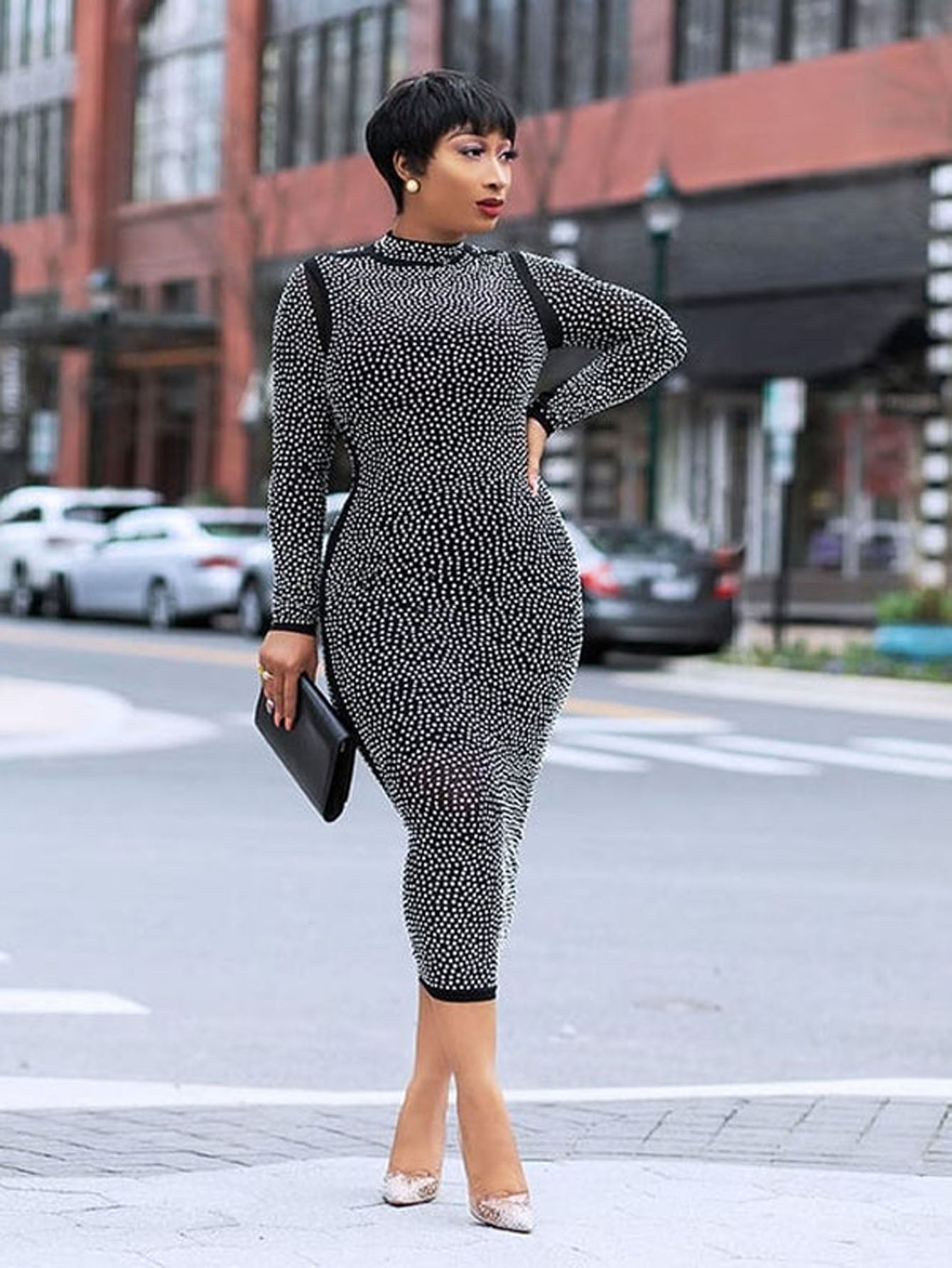 Large Size Pearls Cut Out Bodycon Dress Sai Feel