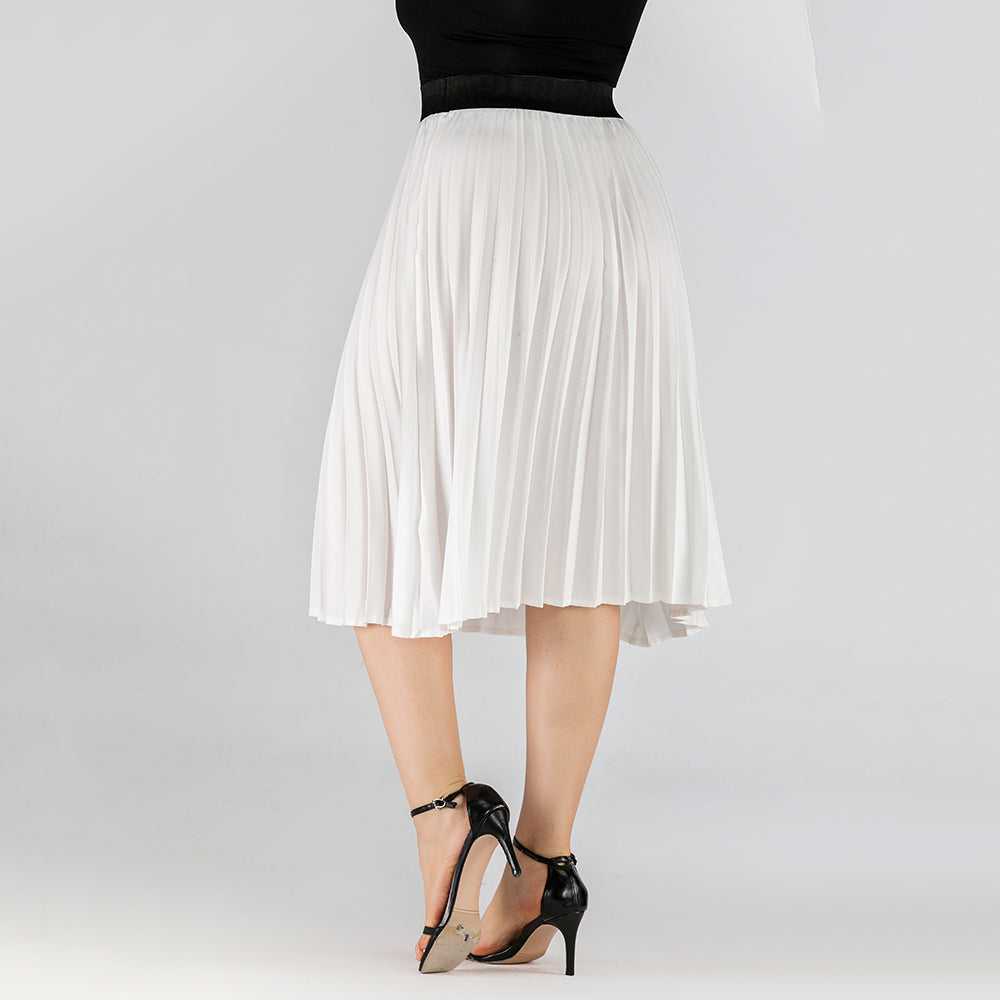 Large Size Women's Pleated Solid Color Mid-length Skirt Sai Feel