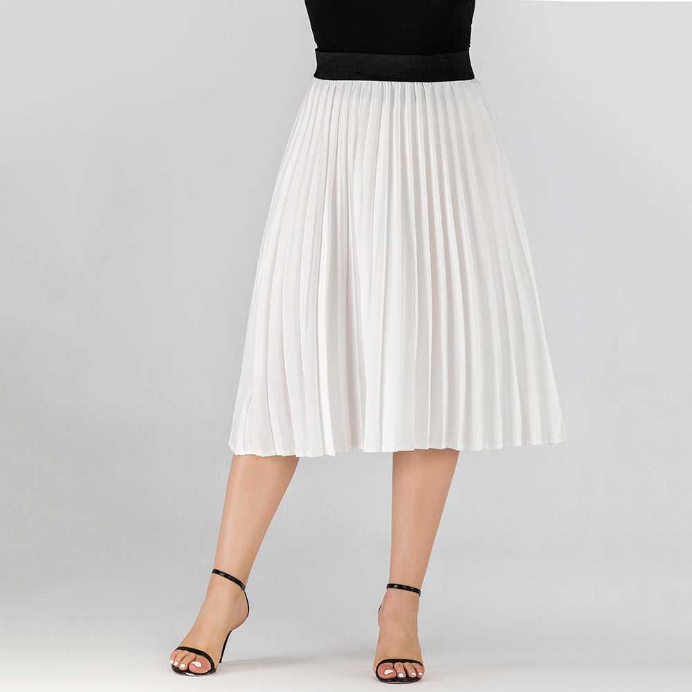 Large Size Women's Pleated Solid Color Mid-length Skirt Sai Feel