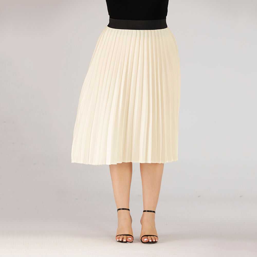 Large Size Women's Pleated Solid Color Mid-length Skirt Sai Feel