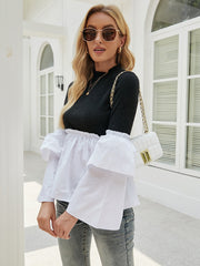 Layered Sleeve Frill Detail Mixed Media Top Sai Feel