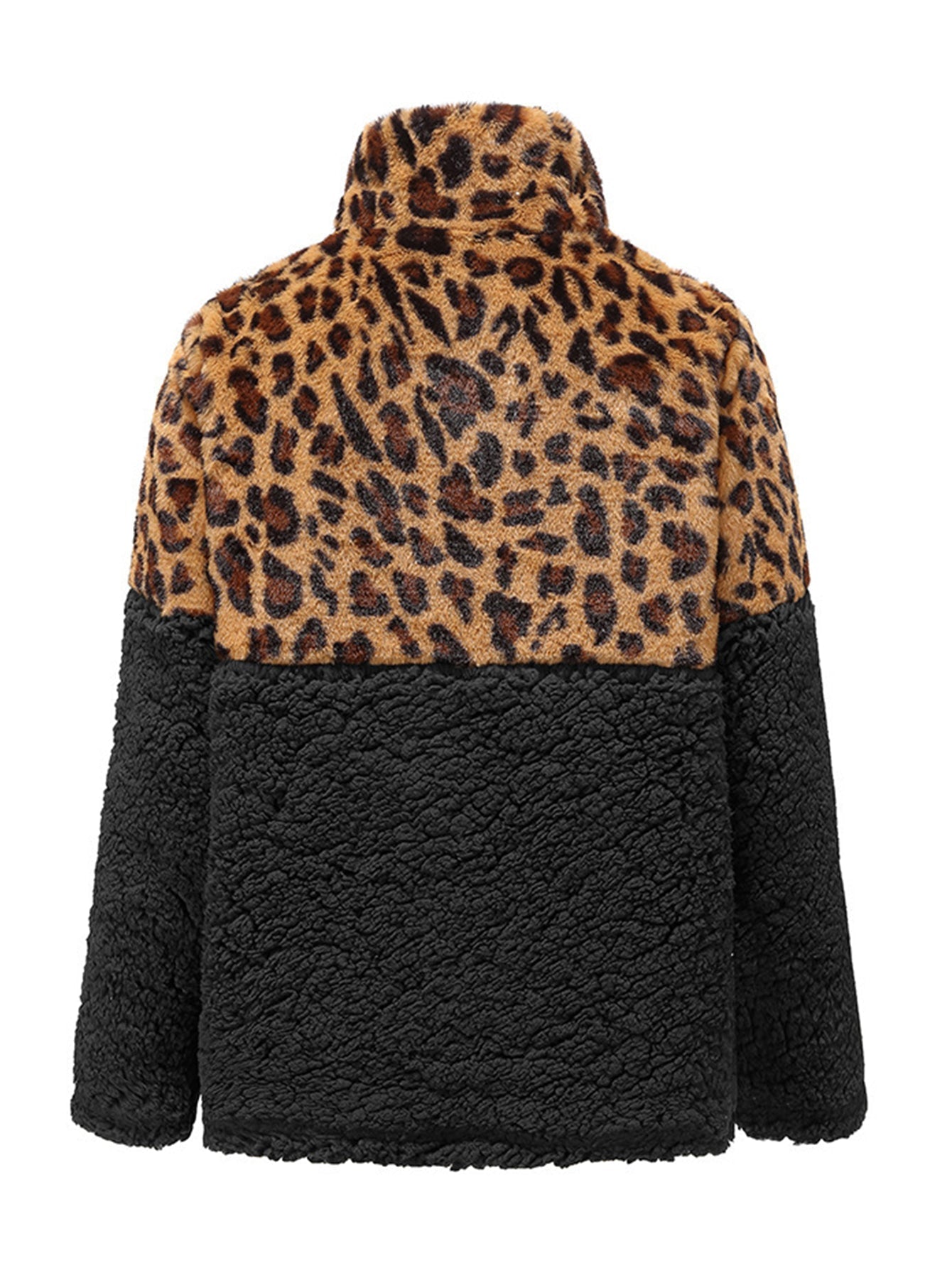 Leopard Block Kangaroo Pocket Teddy Pullover Sai Feel