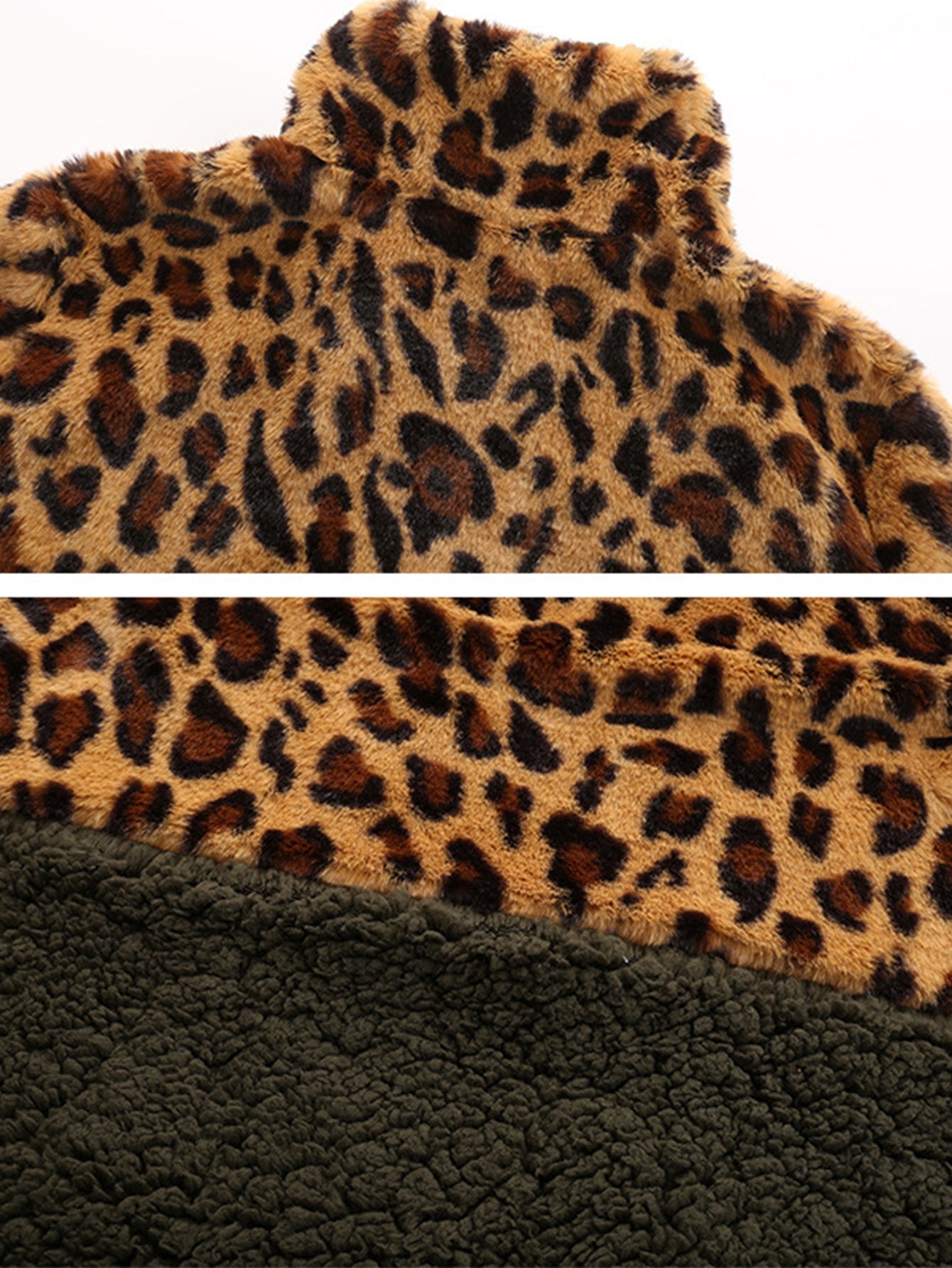 Leopard Block Kangaroo Pocket Teddy Pullover Sai Feel