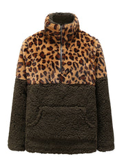 Leopard Block Kangaroo Pocket Teddy Pullover Sai Feel