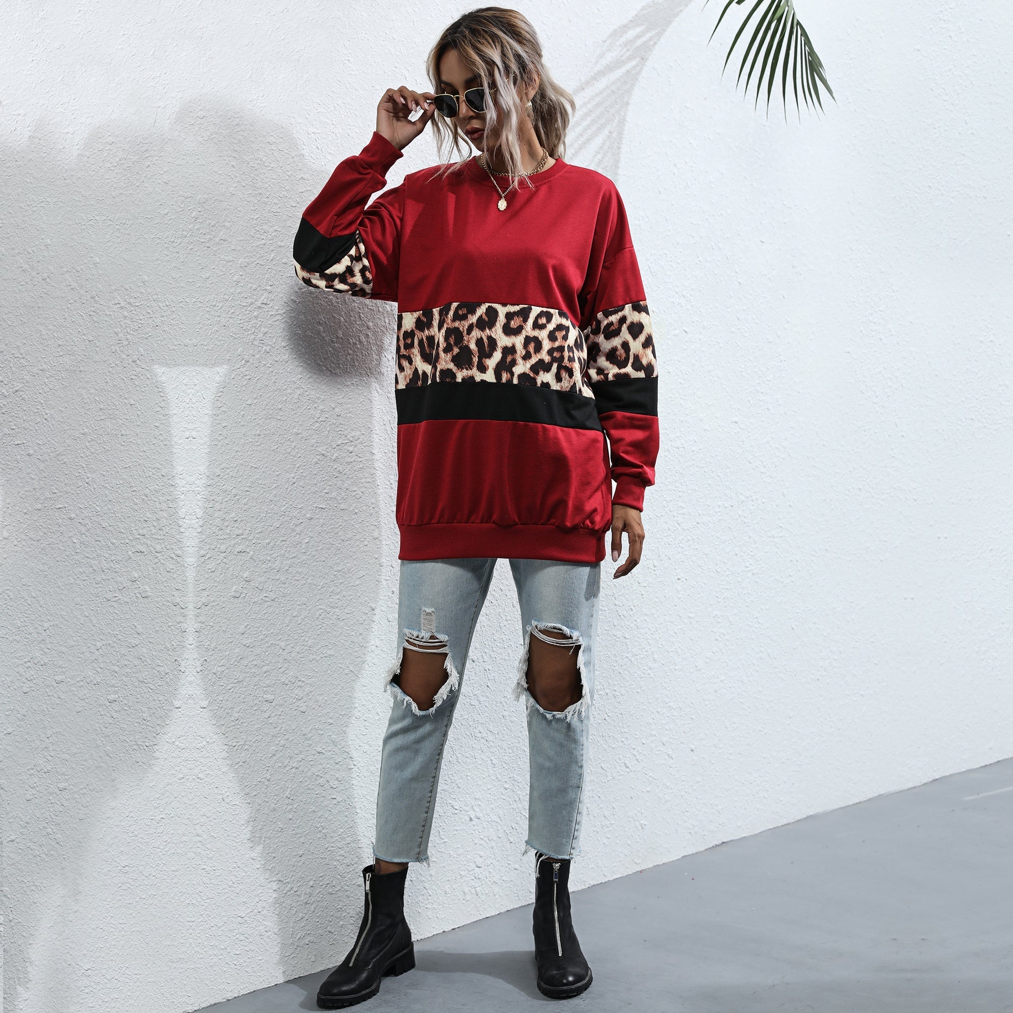 Leopard Color Block Sweatshirt Sai Feel