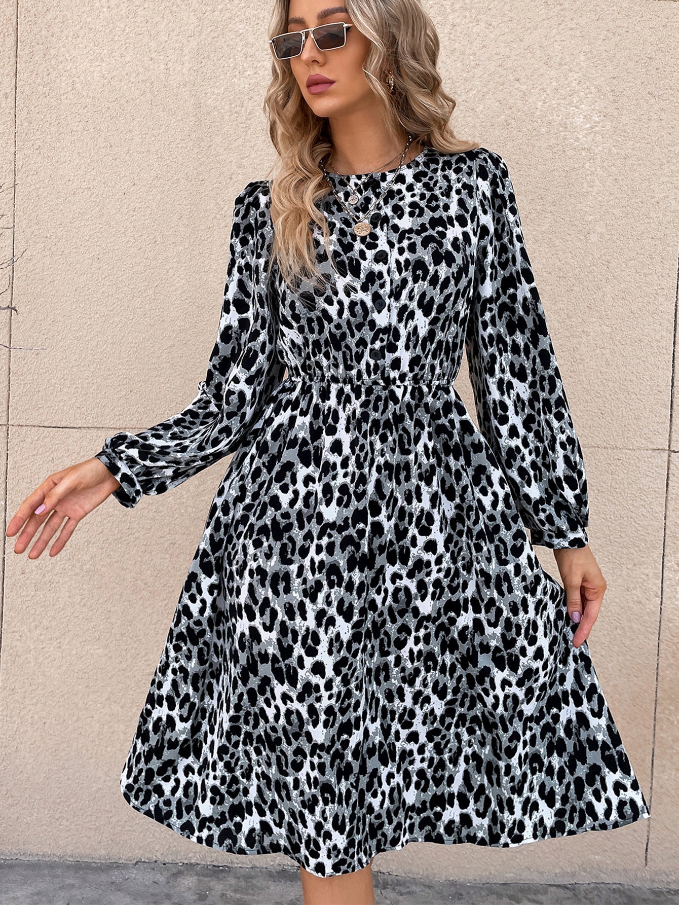 Leopard Elastic Waist Dress Sai Feel