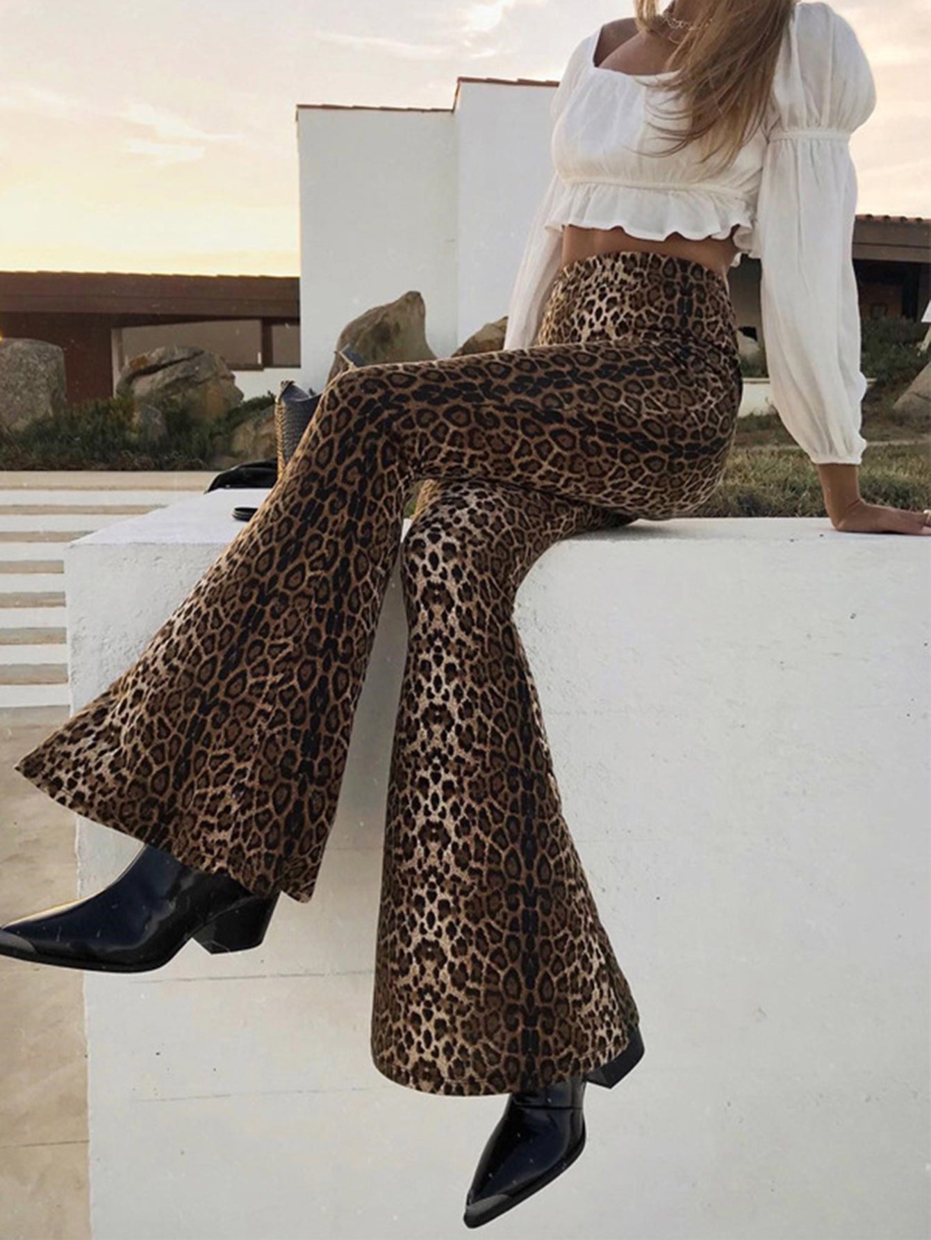 Leopard Flare Skinny Pants Sai Feel