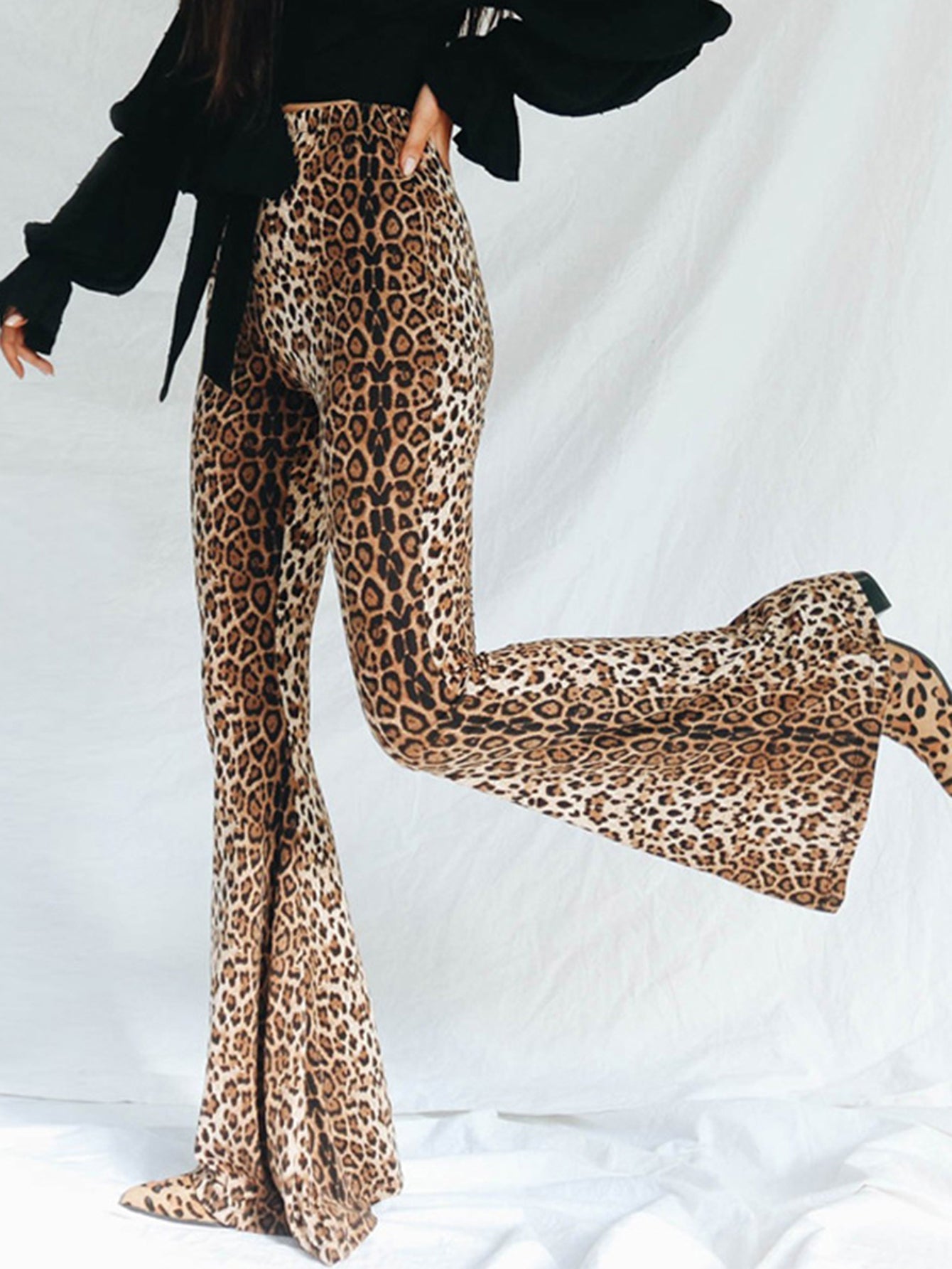 Leopard Flare Skinny Pants Sai Feel