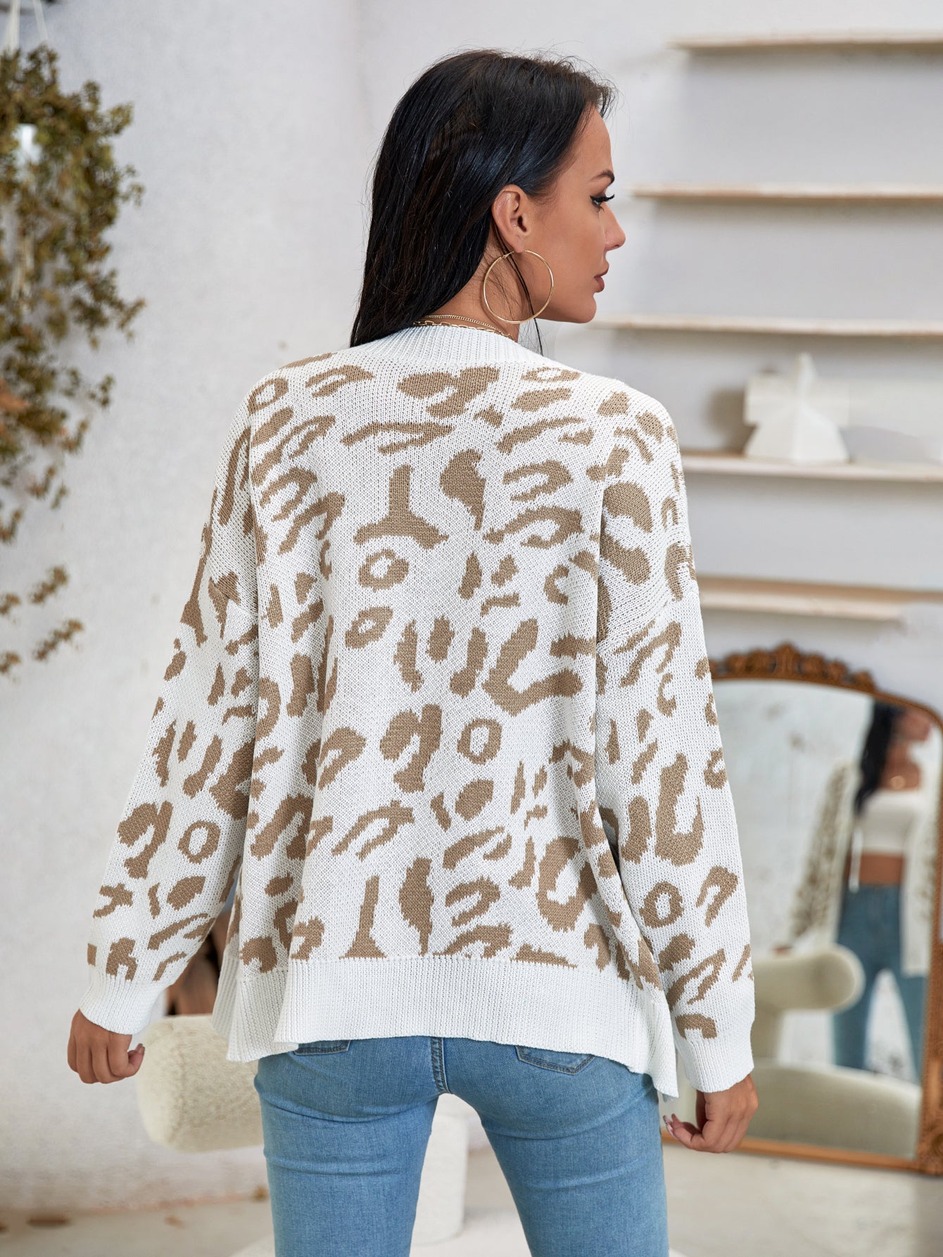 Leopard Jacquard Button Front Cardigan Sai Feel