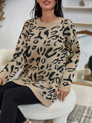 Leopard Jacquard Drop Shoulder Sweater Pullover Sai Feel