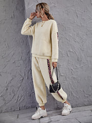 Leopard Print Colorblock Teddy Pullover & Sweatpants Sai Feel