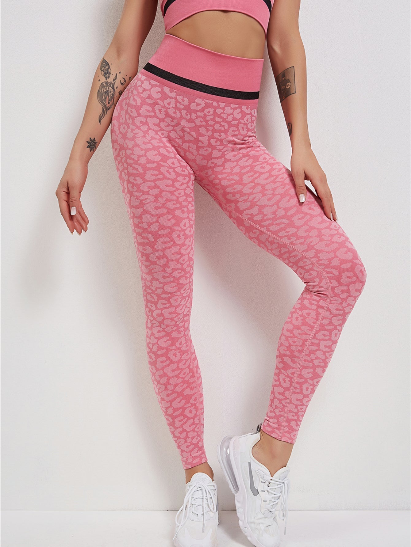 Leopard Print Contrast Binding High Waist Leggings Sai Feel