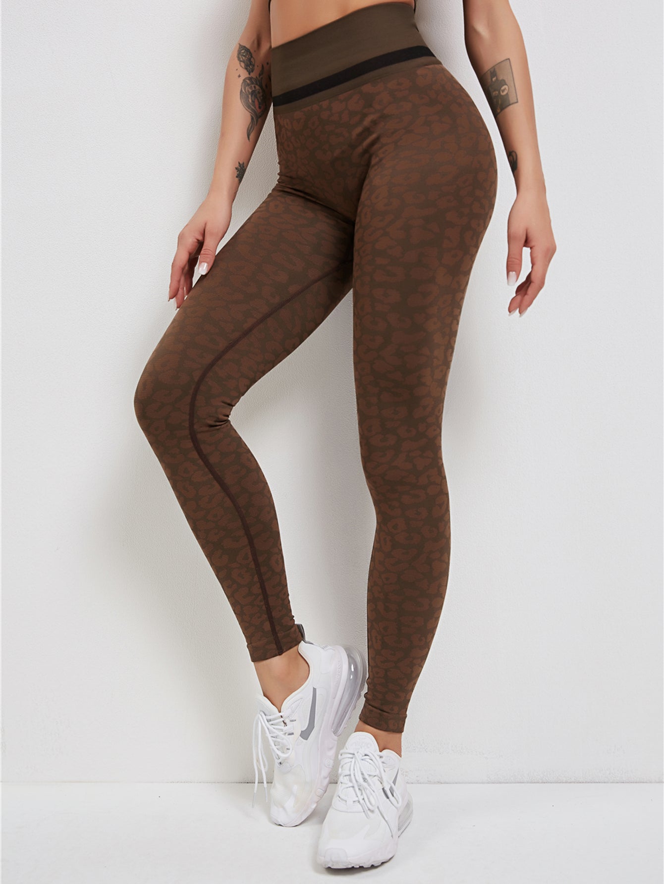 Leopard Print Contrast Binding High Waist Leggings Sai Feel