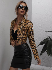 Leopard Print Crop PU Leather Jacket Sai Feel