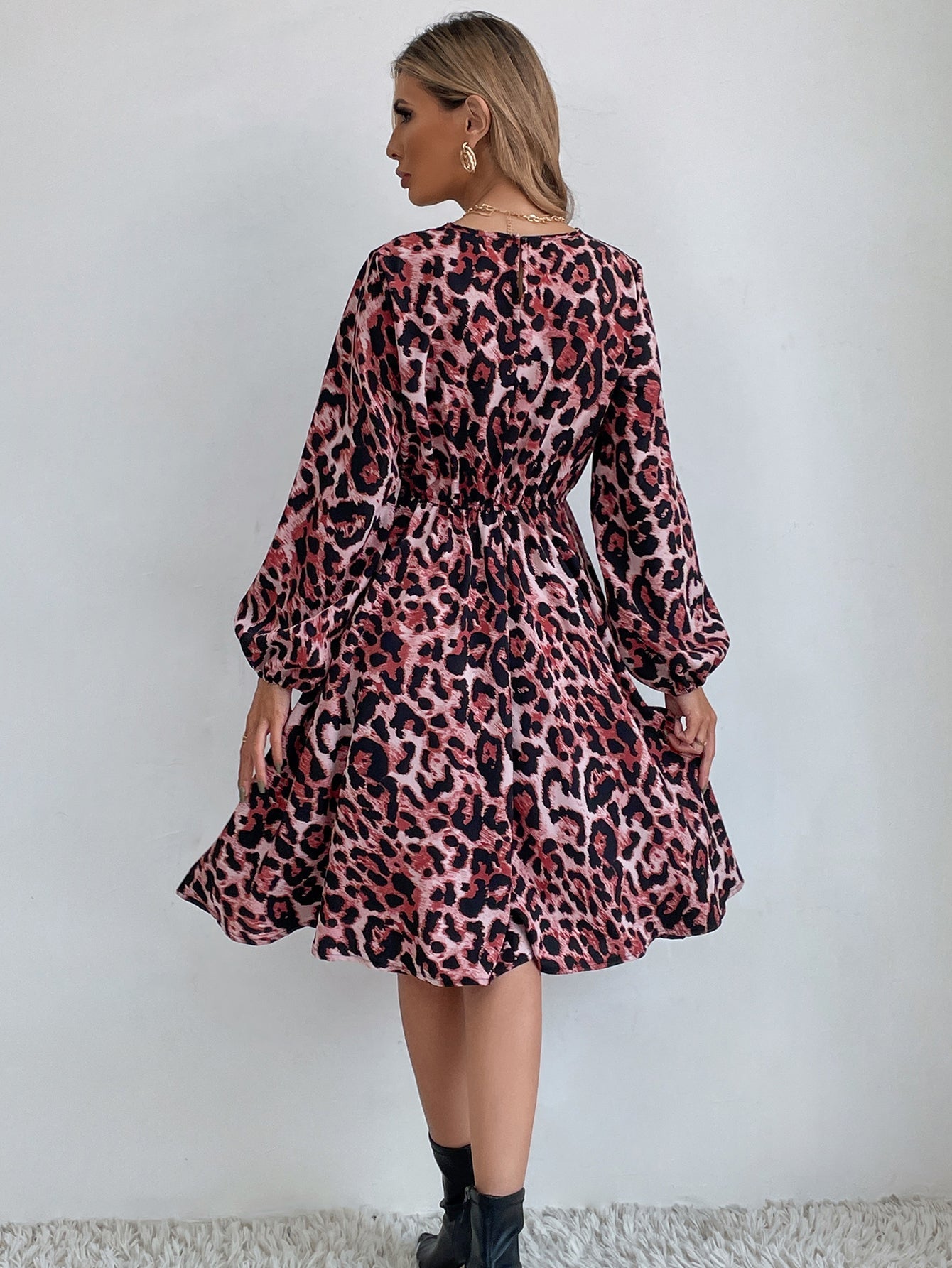 Leopard Print Elastic Waist Dress Sai Feel