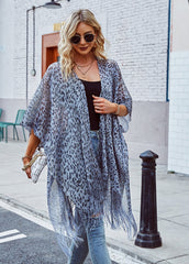 Leopard Print Fringed Cover Up Shawl Sai Feel