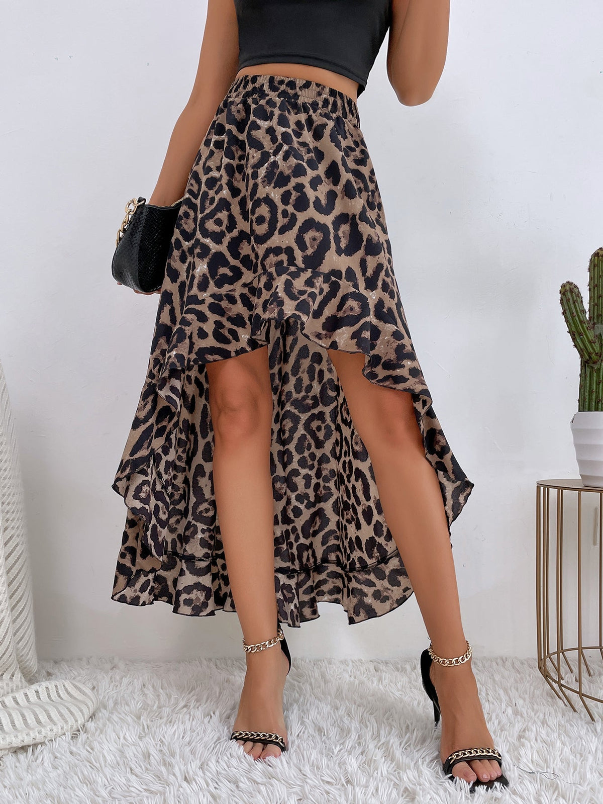 Leopard Print Irregular Ruffle Skirt Sai Feel