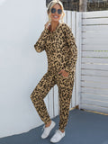 Leopard Print Long Sleeve Top and Drawstring Pants Set Sai Feel