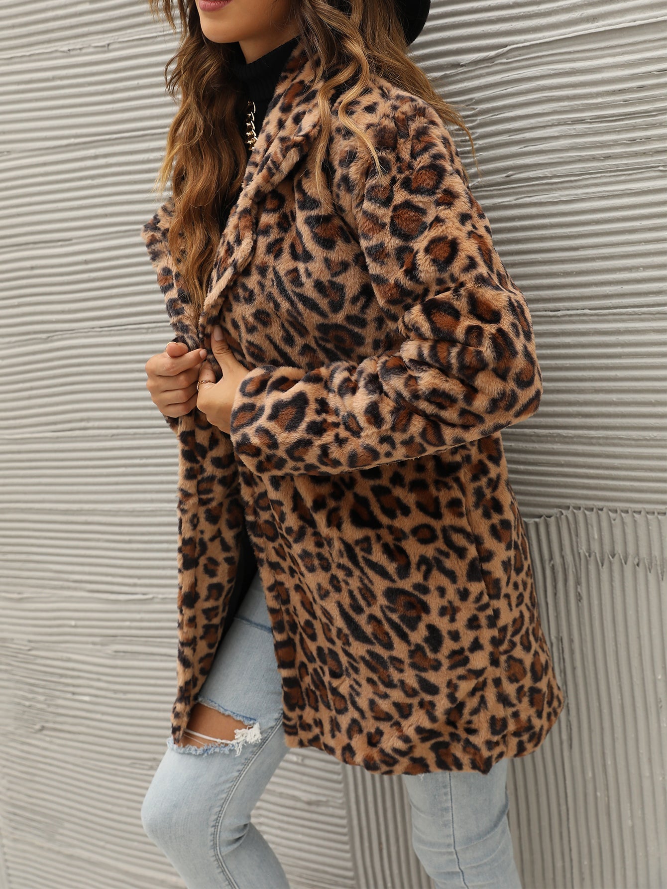 Leopard Print Plush Fleece Coat Sai Feel