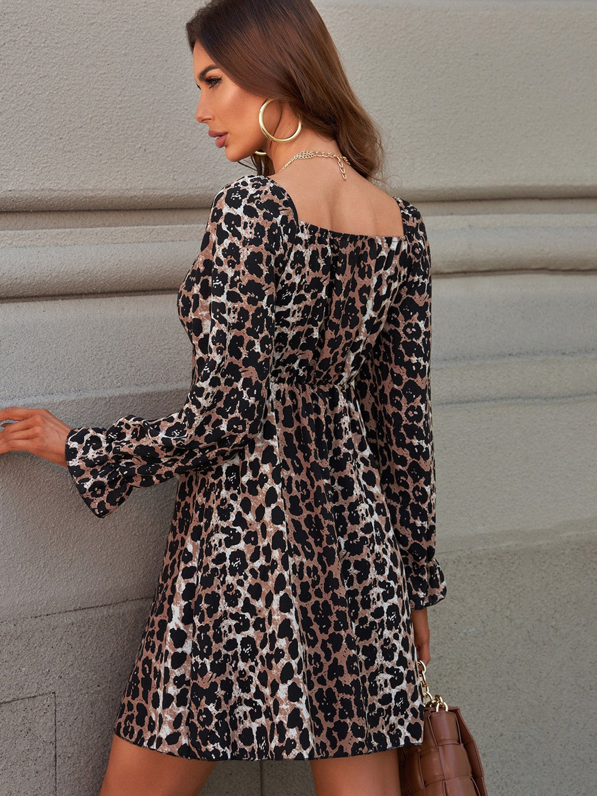 Leopard Print Puff Sleeve Knot Mini Dress Sai Feel