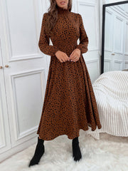 Leopard Print Shirred Dress Without Belt Sai Feel