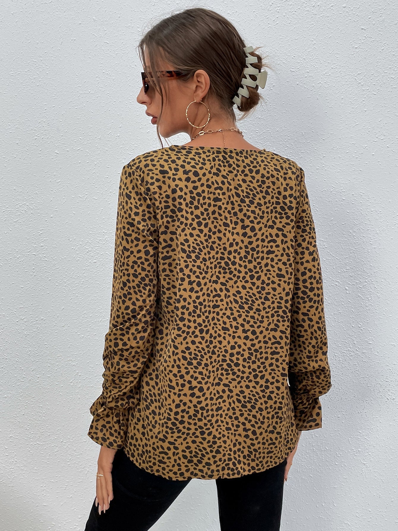 Leopard Print V Neck Blouse Sai Feel