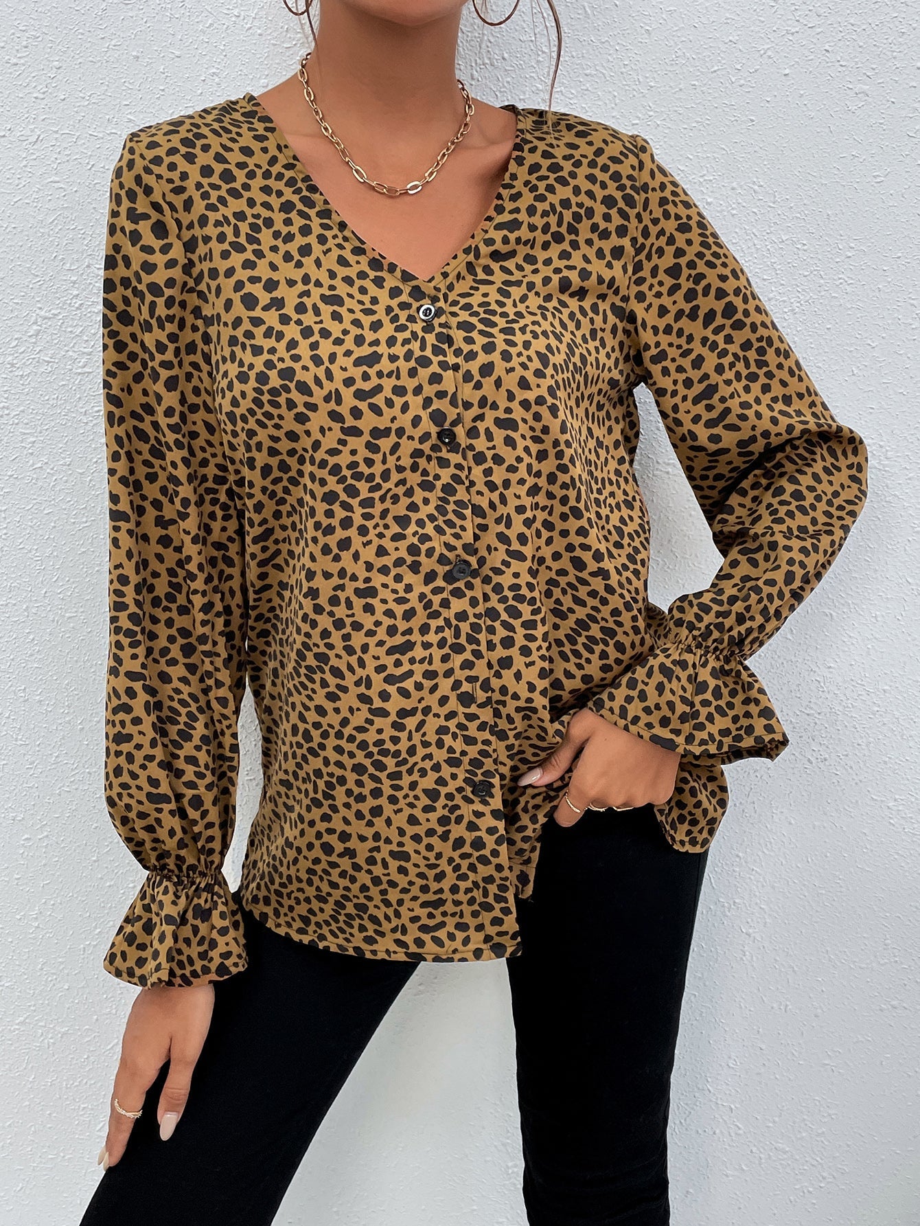 Leopard Print V Neck Blouse Sai Feel