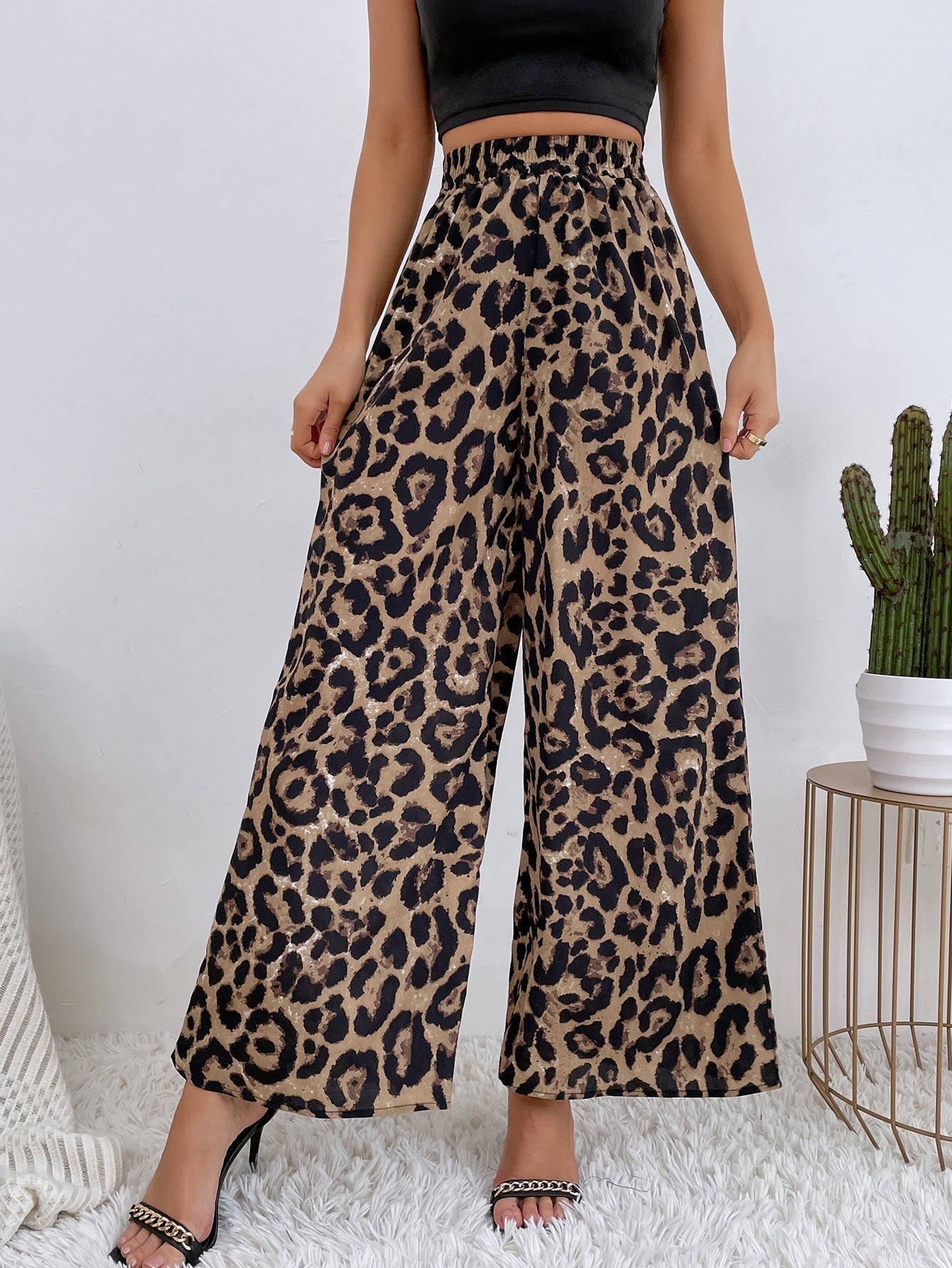 Leopard Print Wide Leg Pants Sai Feel
