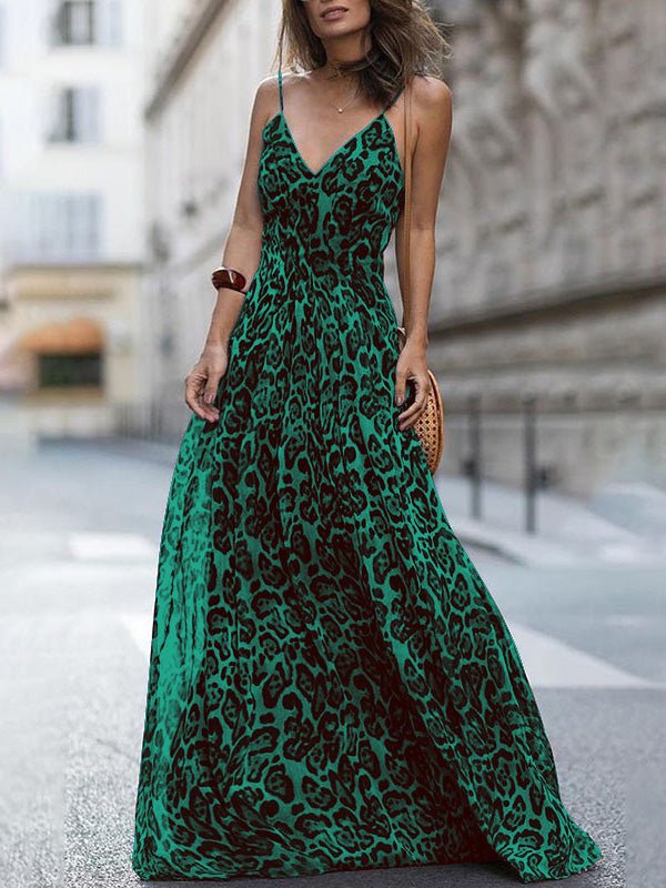 Leopard V-Neck Sling Bare Back Dress Sai Feel