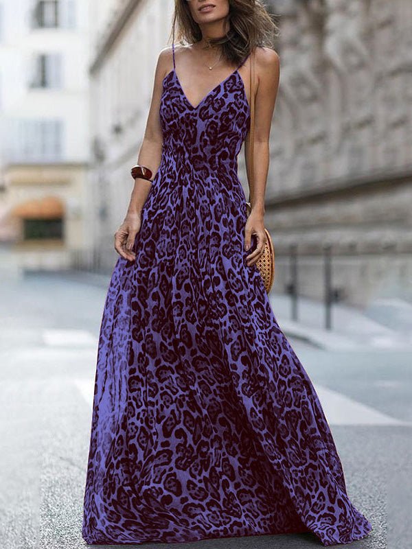 Leopard V-Neck Sling Bare Back Dress Sai Feel