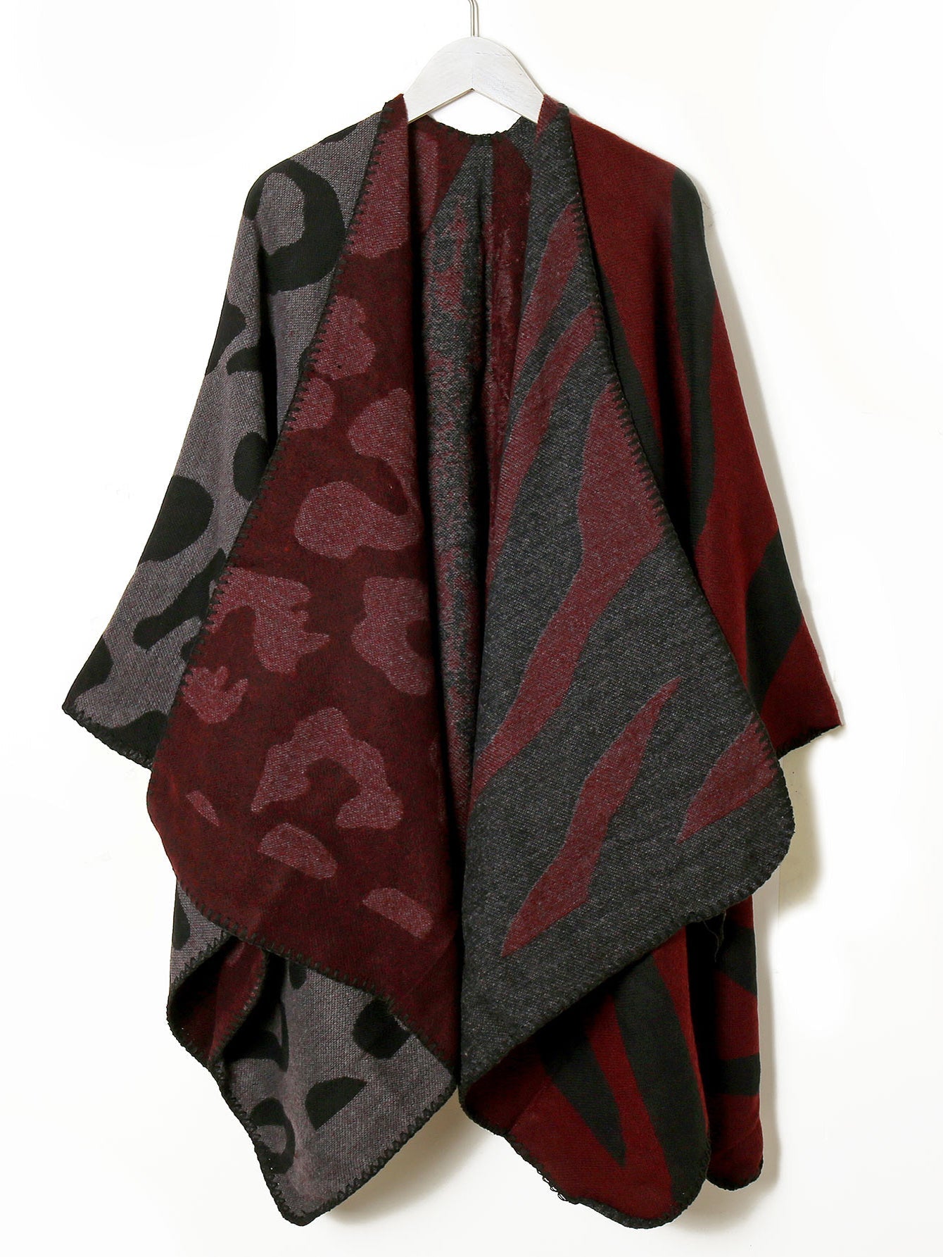 Leopard and zebra print color-blocking acrylic shawl Sai Feel