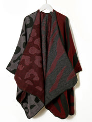 Leopard and zebra print color-blocking acrylic shawl Sai Feel