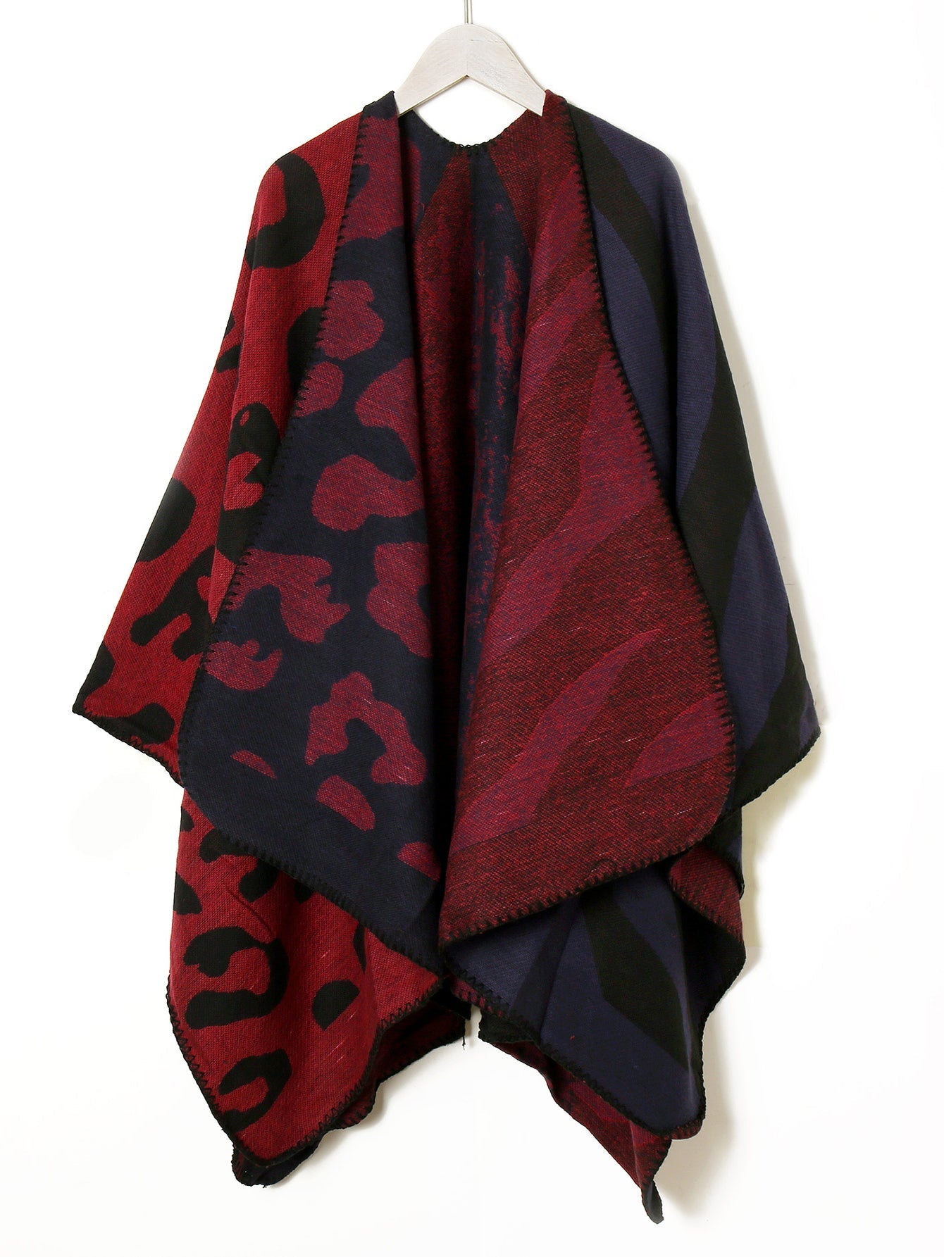 Leopard and zebra print color-blocking acrylic shawl Sai Feel